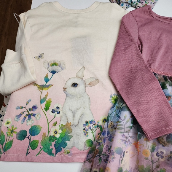H&M Whooli Chen Girls Bunny Sweatshirt Headband & Dress Matching Outfit 6x/7 NEW - Picture 2 of 15
